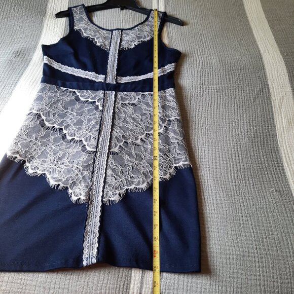 Maurices Soft Knit Sheath Dress with Lace Overlay - Navy, Size M - Picture 14 of 16